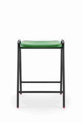 Hille Polypropylene Flat Top stool with durable steel frame and green seat suitable for labs and testing environments.