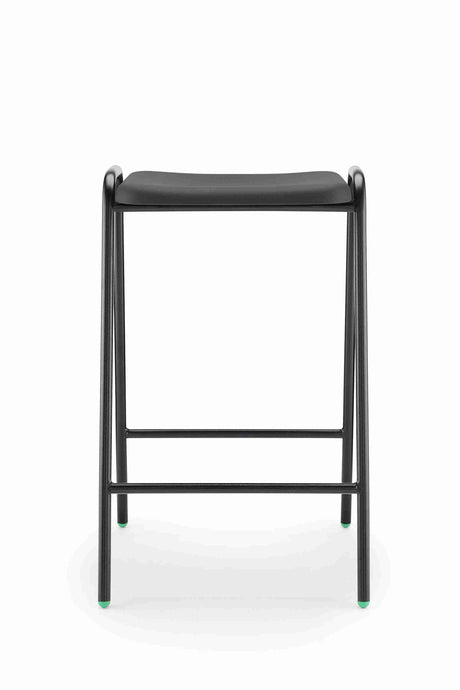 Hille Polypropylene stool with durable steel frame and stacking design.