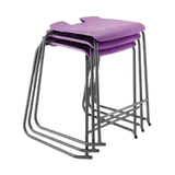Stacked purple Hille SE backless stools with steel frame.