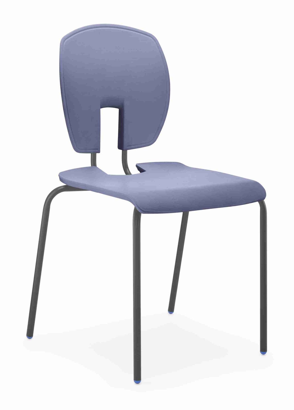 Ergonomic SE Curve Chair with rounded design, blue seat, and durable steel frame.