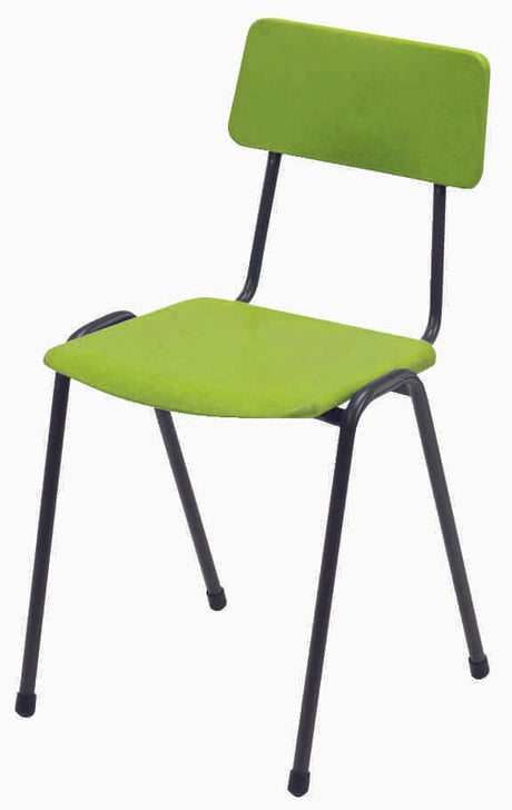 Green MX24 polypropylene chair with black steel frame.