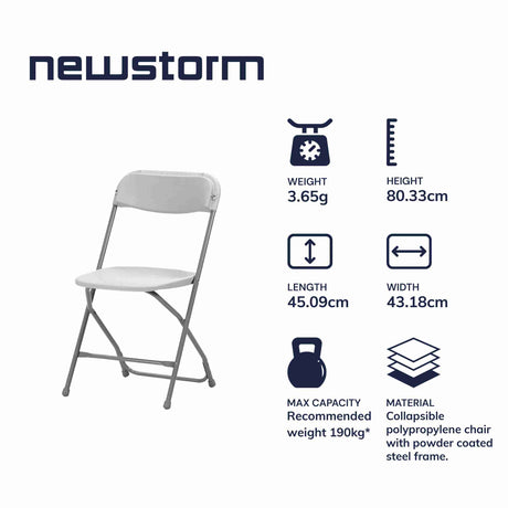 Newstorm Polypropylene Folding Chair, lightweight, durable, portable, 10-pack, versatile seating solution.