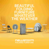 BULK 10 PACK - Newstorm 5ft round polypropylene table with folding legs displayed among folding furniture pieces.
