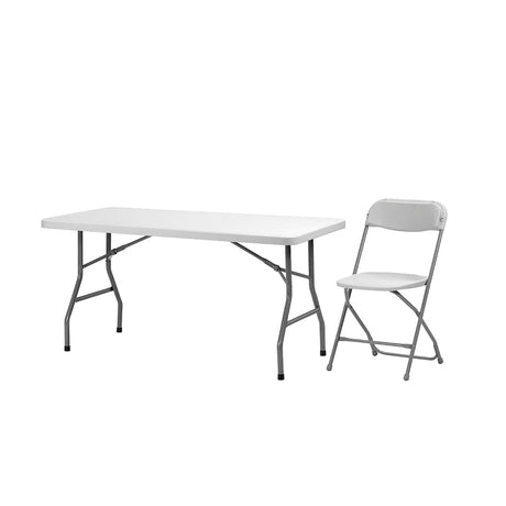 6ft solid rectangle polypropylene table with folding legs and folding chairs set
