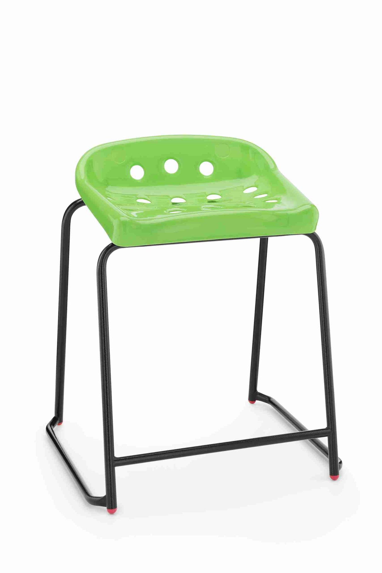 Green Pepperpot Stool with black legs, featuring bold design and increased comfort.