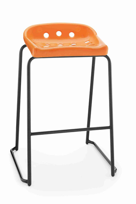 Bold orange Pepperpot Stool with black metal legs.
