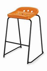 Pepperpot Stool with bold lines and orange seat.