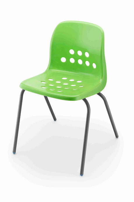 Bright green Pepperpot chair with bold lines and durable steel frame.