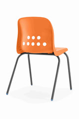 Orange Pepperpot chair with bold lines, durable polypropylene shell, and high-grade steel frame.