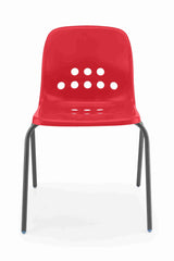 Red Pepperpot chair with durable polypropylene shell and high-grade steel frame.