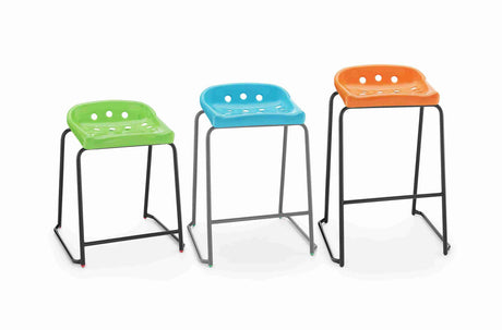 Colorful Pepperpot Stools with bold lines and ergonomic design.