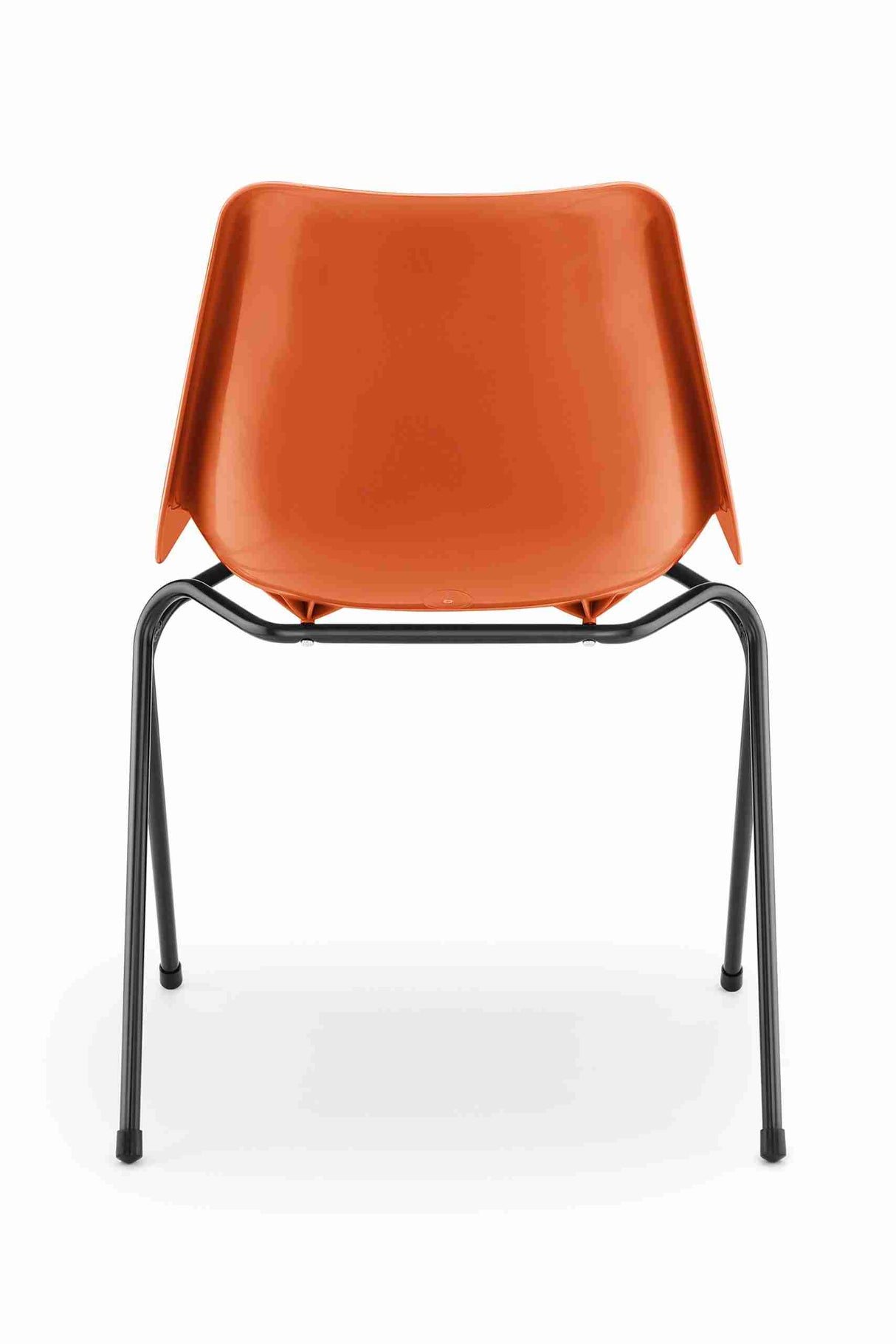 Hille Classics Polyside Chair, durable and elegant design with orange seat and metal frame.