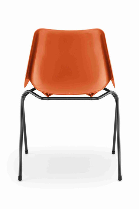 Hille Classics Polyside Chair, durable and elegant design with orange seat and metal frame.