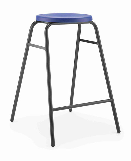 Hille Round Top stool with blue seat and black metal legs.