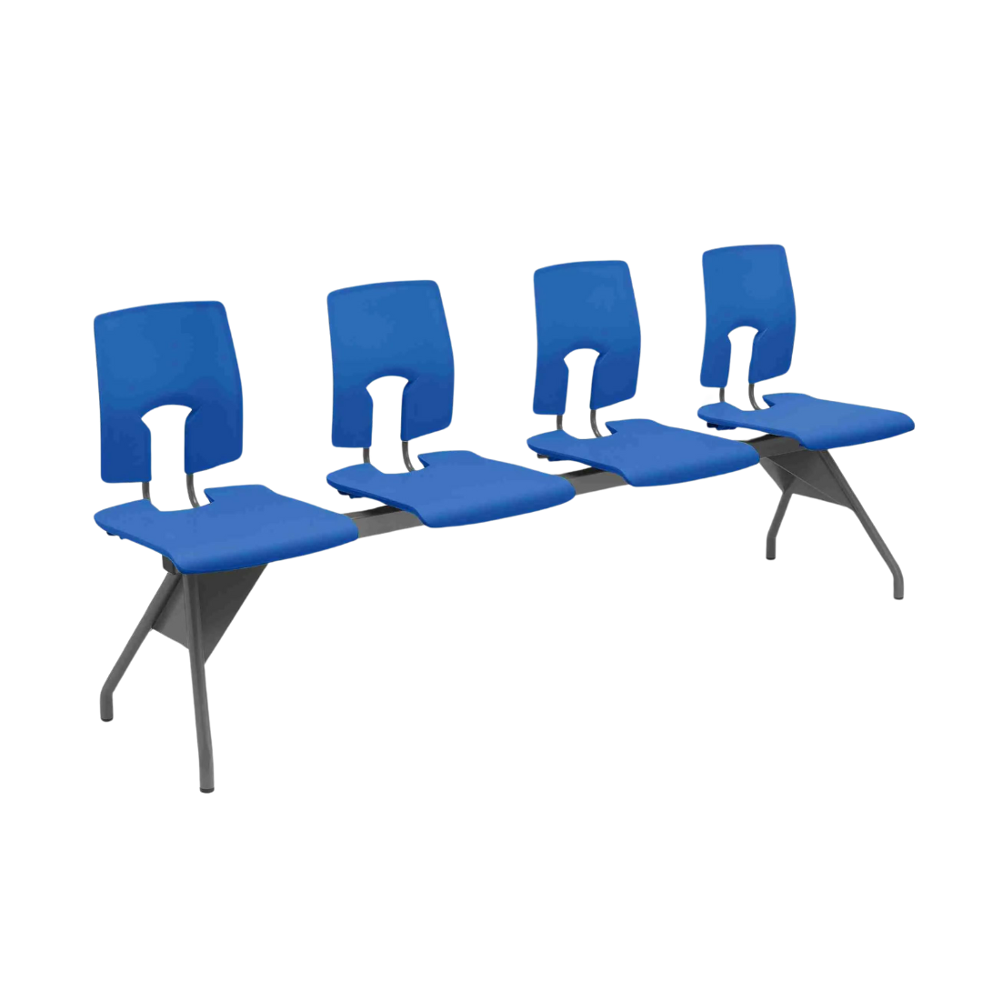 SE Beam Classic Seat System with four blue seats on a sturdy beam frame, ideal for public spaces and breakout areas.