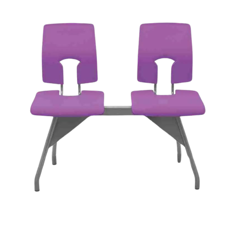 SE Beam Classic Seat System with two purple seats and metal frame for public spaces.