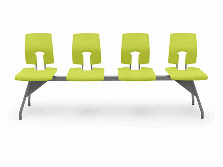 SE Beam Classic four-seat system in lime green, providing excellent postural support for public spaces.
