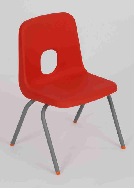 Red Series E Classroom Stacking Chair with 4-leg steel frame and durable polypropylene seat.