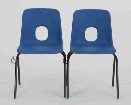 Series E Classroom Stacking Chair with blue polypropylene shell and durable steel frame.