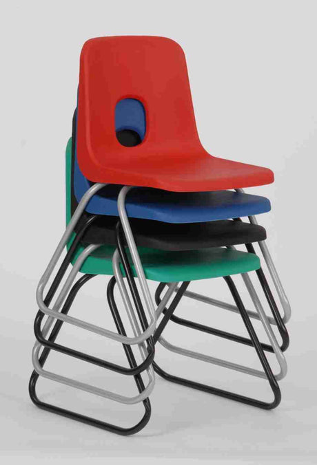 Stacked Series E Skid Base Chairs in multiple colors.