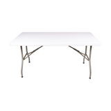 5ft solid polypropylene table with folding legs, durable and lightweight design for events.