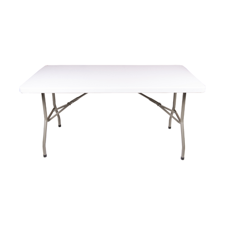 5ft solid polypropylene table with folding legs, durable and lightweight design for events.