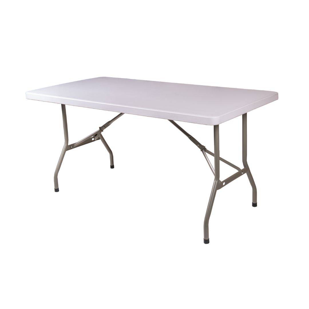 5ft solid polypropylene table with folding legs, durable and lightweight, ideal for events and catering.