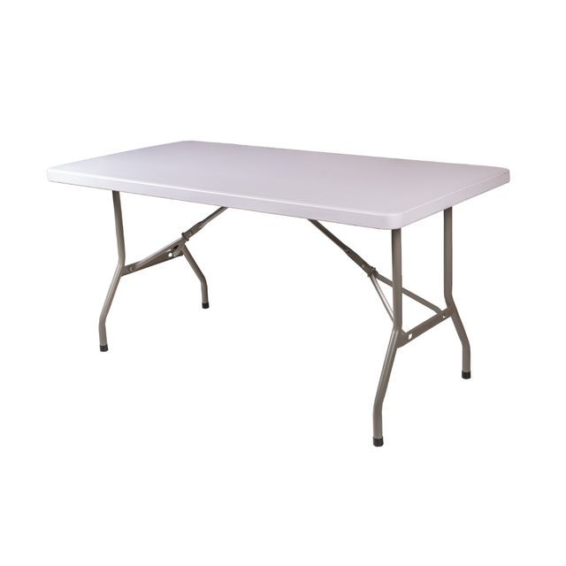 5ft solid polypropylene table with folding legs, durable and lightweight, ideal for events and catering.