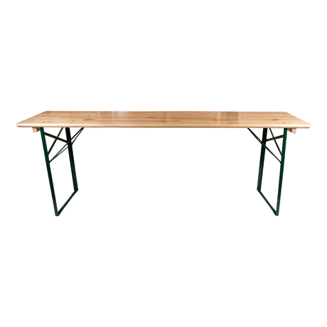 6ft Trestle Table with steel folding legs and pine wood top, ideal for indoor and outdoor use.