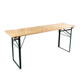 6ft Trestle Table with pine wood top and steel folding legs for indoor and outdoor use.