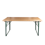 6ft Wide Trestle Table with steel folding legs and pine wood top, suitable for indoor and outdoor use.