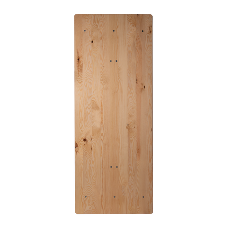 6ft Wide Trestle Table with pine wood tabletop and steel folding legs, suitable for indoor and outdoor use.