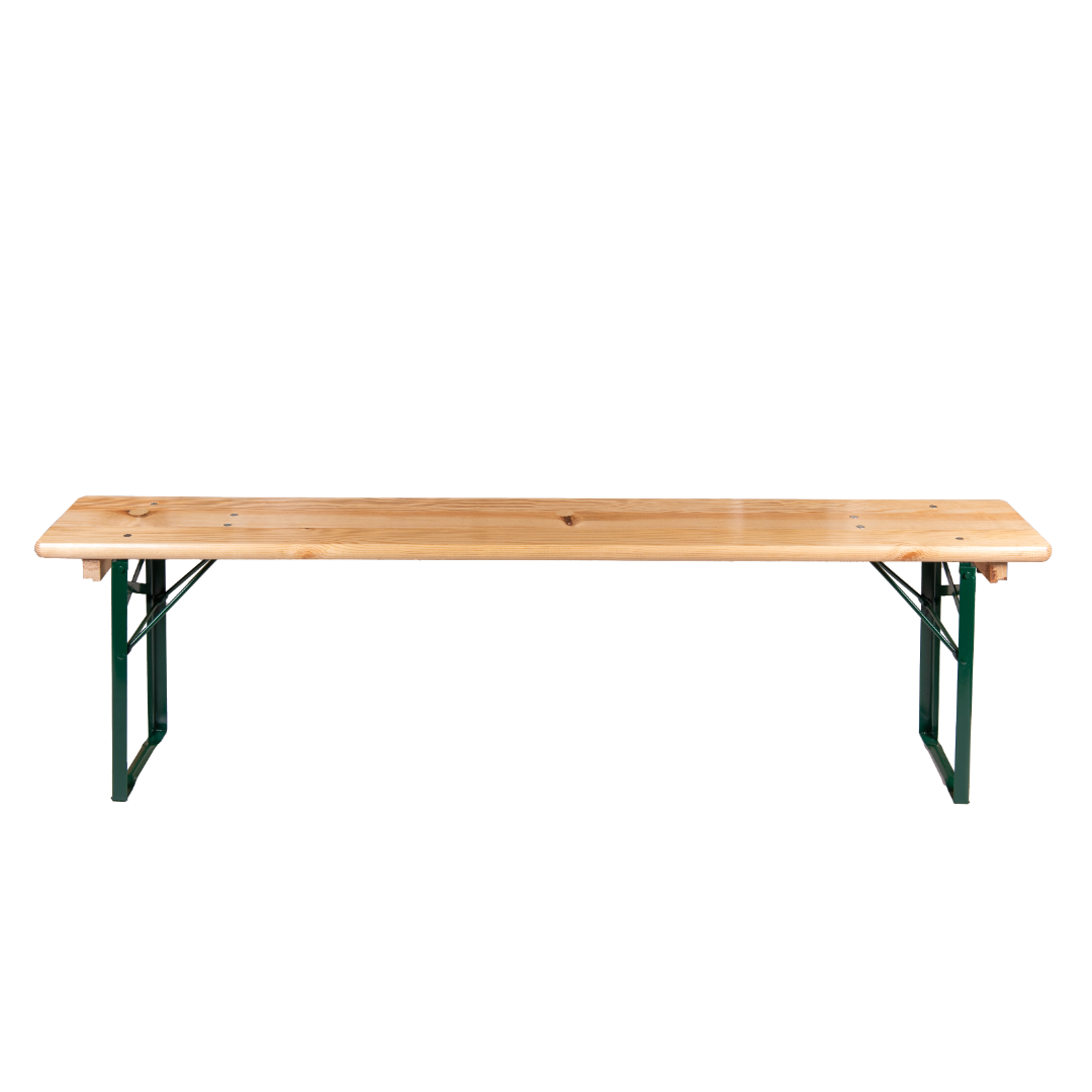 6ft Folding Festival Bench with treated pine wood and sturdy steel legs for indoor and outdoor use.