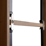 Folding site table with locking mechanism for stability and durable melamine top.