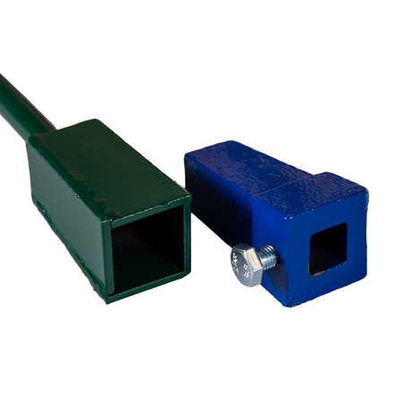 Solid cast hydrant key reducer with blue powder coating.