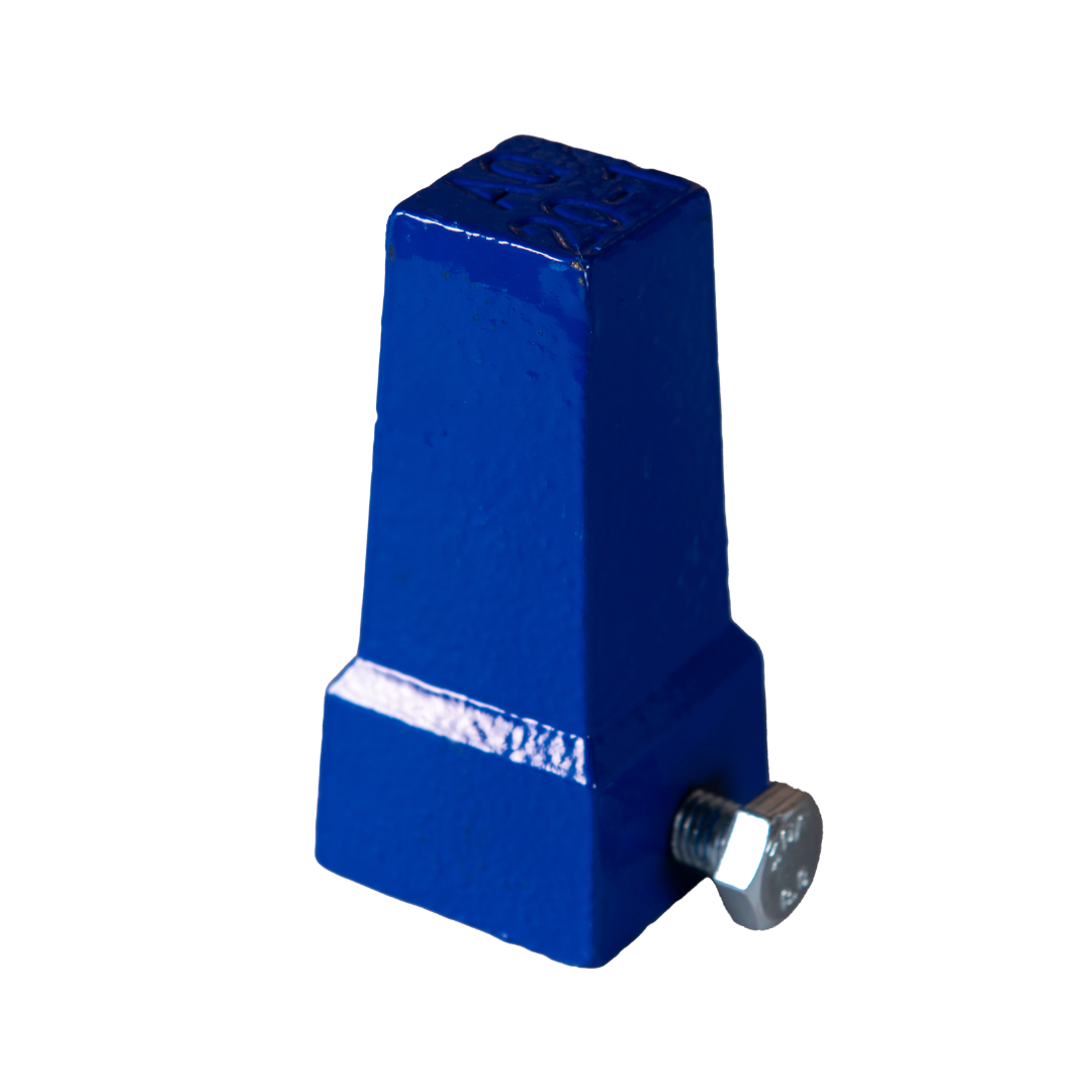 Solid cast hydrant key reducer in blue powder coating.