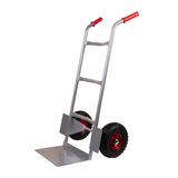 Pneumatic Tyre Heavy Duty Sack Truck with red knuckle guard grips and durable steel frame.