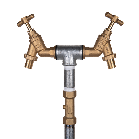 Twin Headed Contractors Hydrant Standpipe with brass taps and galvanized steel tube.