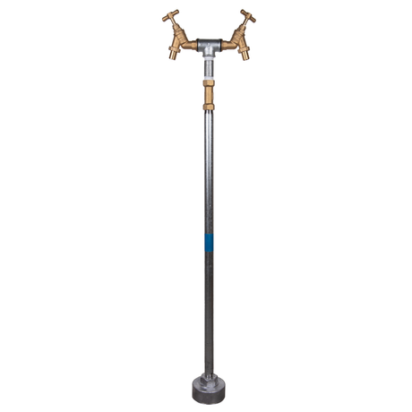 Twin Headed Contractors Hydrant Standpipe with galvanized steel and brass taps.