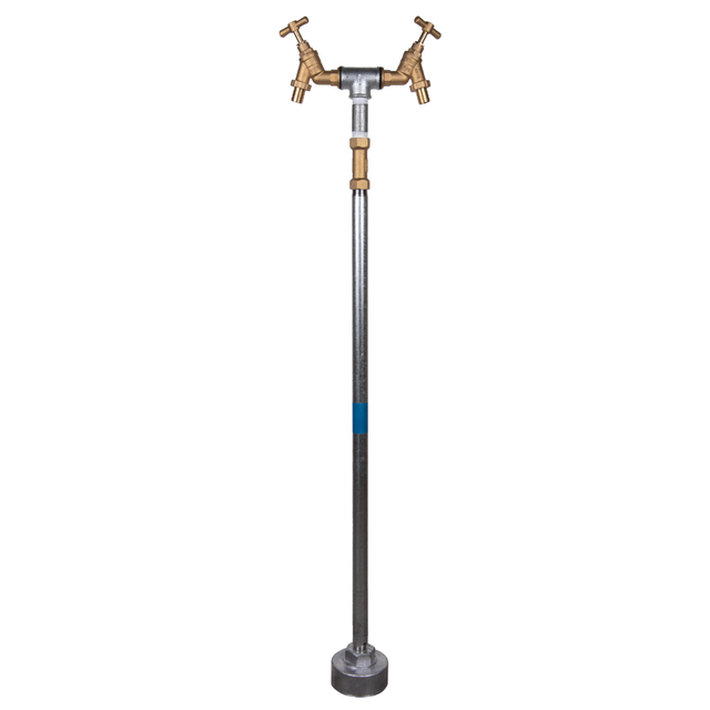 Twin Headed Contractors Hydrant Standpipe with galvanized steel and brass taps.