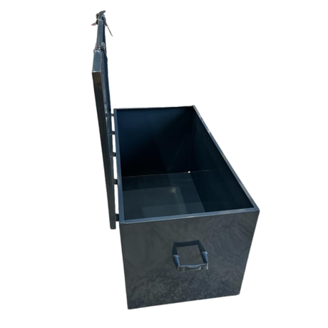 Gun Metal Blue site tool box with handles and welded hinges.