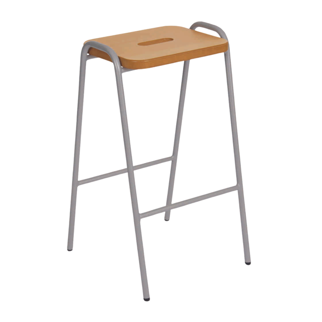 Hille Beech & MDF flat top stool with beech veneer finish and steel frame.