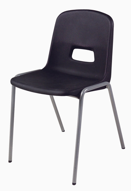 Reinspire GH20 School Chair, durable black polypropylene with steel A-frame design.