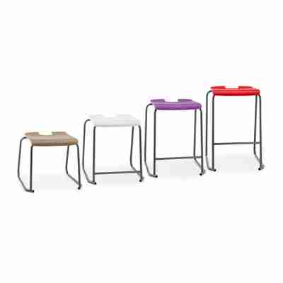 Hille SE Backless Stool in multiple colors with durable steel frame.